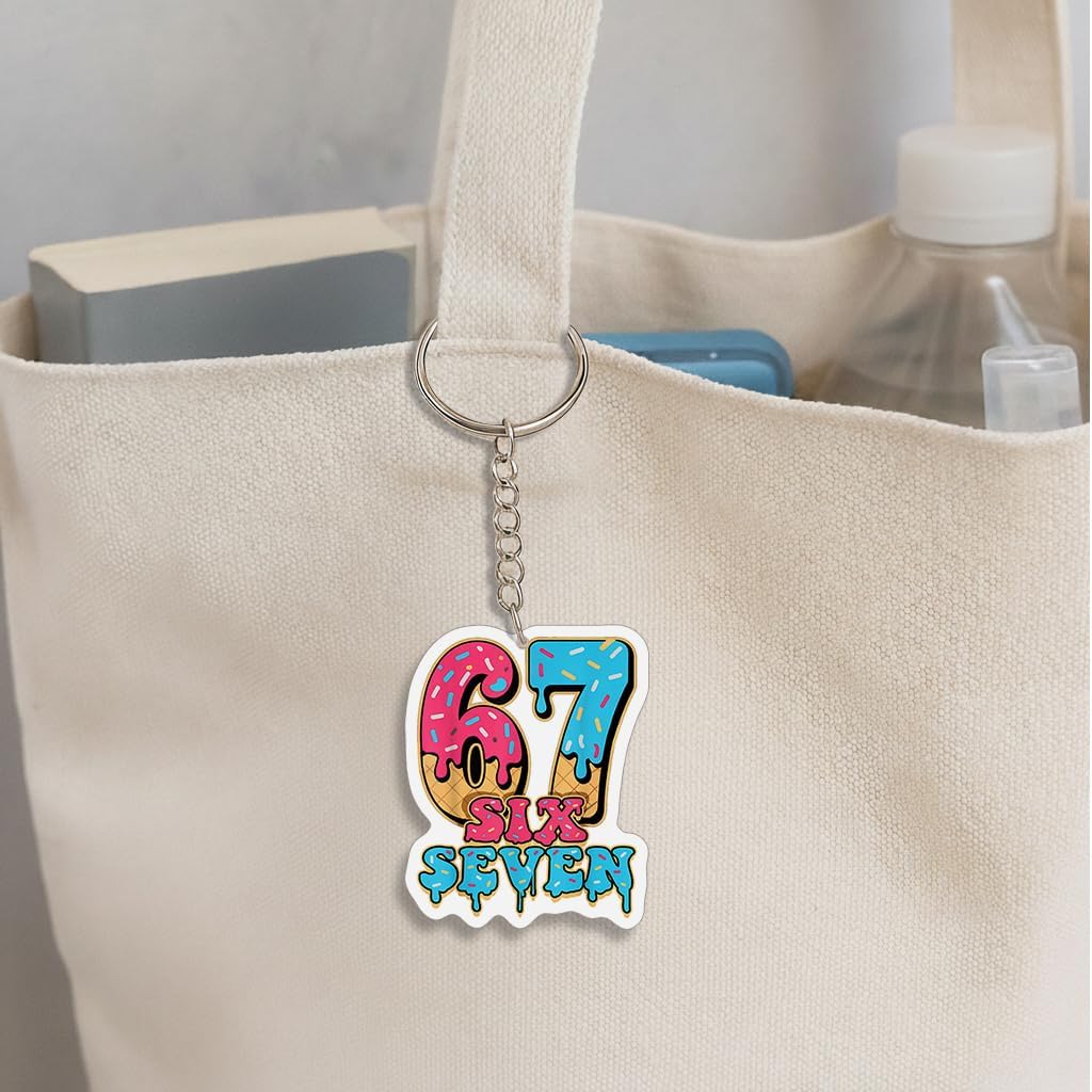 6-7 Meme Keychain – 67 Popular Saying Funny Six Seven Ice Cream Drip Keychain, Novelty Gift for Meme Lovers, Backpack & Bag Charm Accessory 2 Inches - Image 7