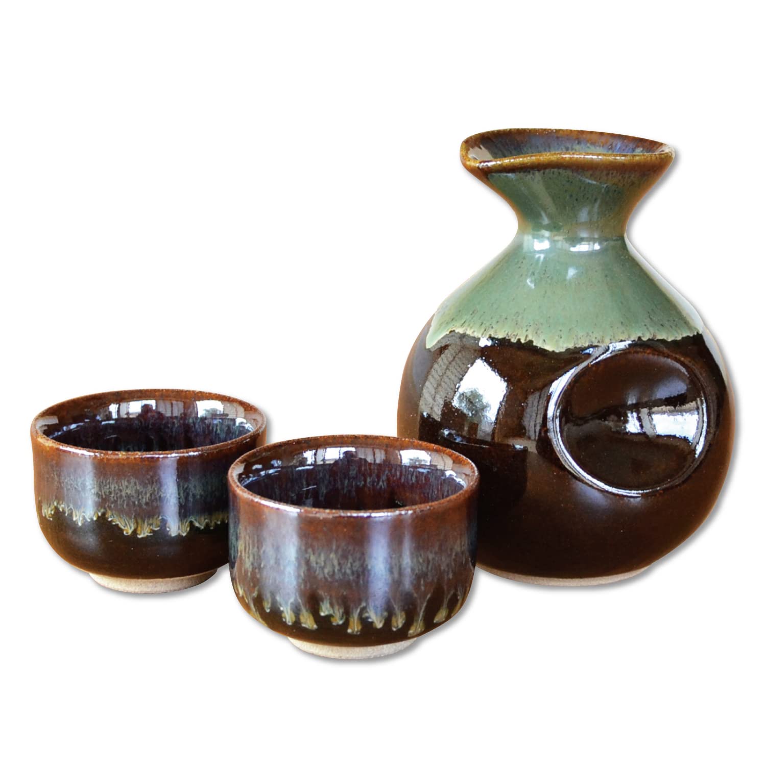 Arita Ware Sake Set Tokkuri and 2 Guinomi Jet Black Glaze Ceramic Japan