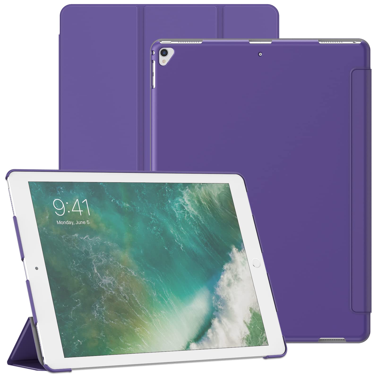 JETech Case for iPad Pro 12.9 Inch (2015/2017 Model, 1st/2nd Generation), Protective Hard Back Shell Soft-Touch Tablet Stand Cover, Auto Wake/Sleep (Purple)