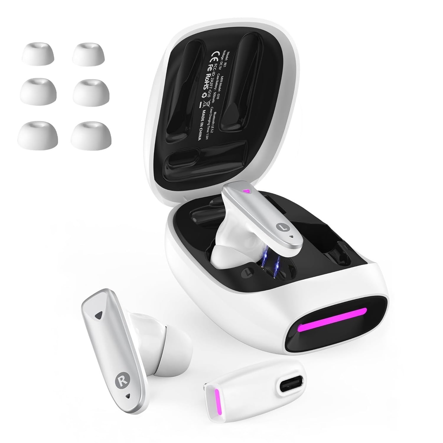 eppfun Cutemeet380 Wireless Bluetooth 5.2 Gaming Earbuds for VR Quest 3 2, 2.4GHz Wireless USB-C Dongle, 30ms Low Latency, Compatible with PICO4 PS5/ PC/Switch