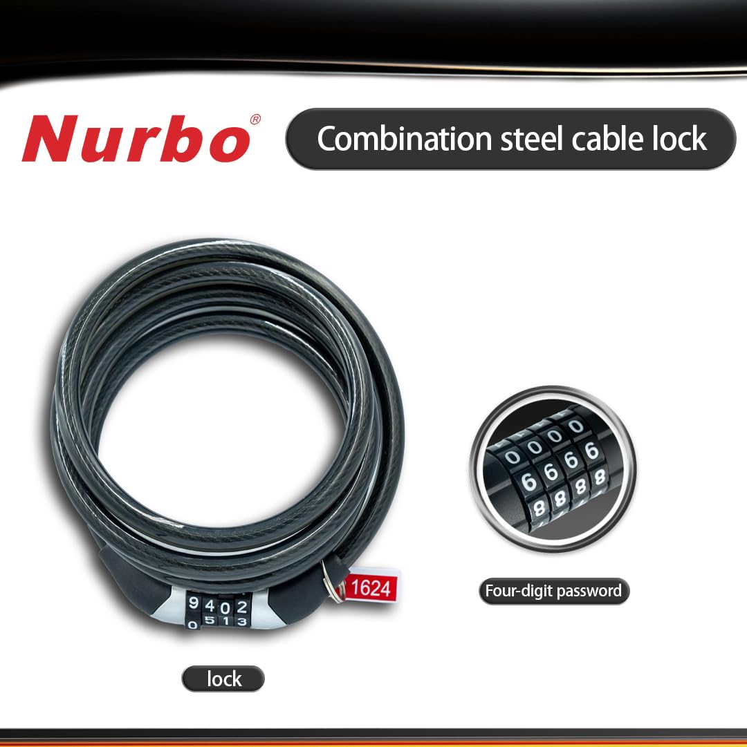 Lucchetto per Bici, Lucchetto a Combinazione per Bici da 3,3 Piedi, Lucchetto a Combinazione per Bici a 4 cifre con Scheda Password Fissa a 4 cifre, Lucchetto a