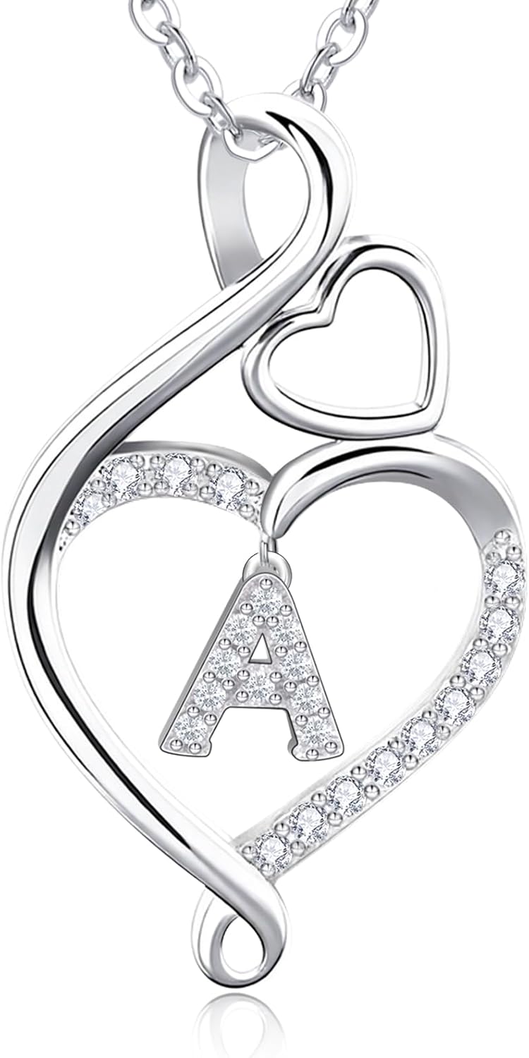 RIVIKO Infinity Heart Initial Necklace for Women,925 Sterling Silver Letter Pendant Personalized Jewelry,Name Necklace Graduation Birthday Mother's Day Gifts for Mom Women Wife Friend