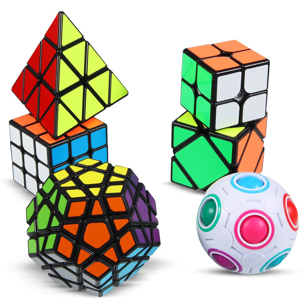 6 Pack Speed Cube Set, Puzzle Cube, Magic Cube Bundle - 2x2x2 Pyraminx Pyramid Megaminx Skew Cube Collection Puzzle Toy for Children Adults.