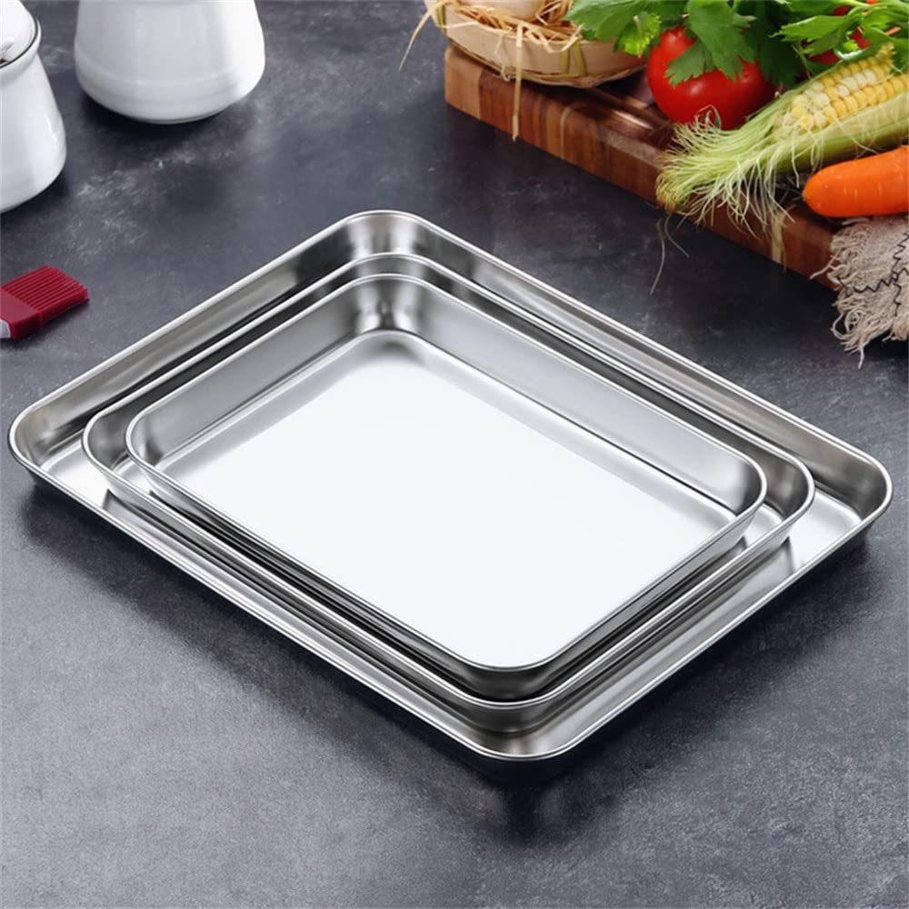ACiyD Bandeja para Hornear Platos de Salchicha al Vapor Sartén Antiadherente Rectangular Utensilios para Hornear Galletas de Acero Inoxidable (22.7x14.7x1.2cm)