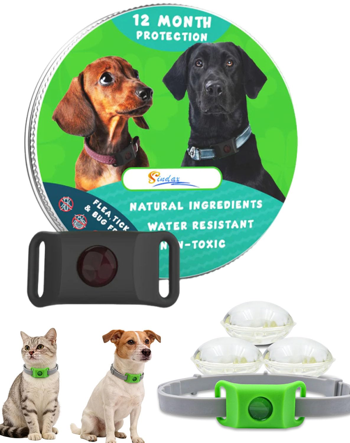 Ailence Anti Tiques – Protection Naturelle, Imperméable, La Taille du Collier Est Ajustable, sans Danger pour Les Chats Et Les Chiens, Convient à Tous Les Chats Et Chiens, Facile à Nettoyer (Noir) - 1