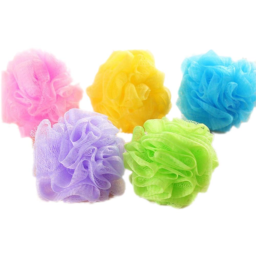 TRIXES Lot de 5 Fleurs de Douche Exfoliantes de Couleurs Variées Savonnage Facile pour le Corps, Eponge Douche et Durable, Maille Moussante Fleur de Douche Lavable, Exfoliation du Corps