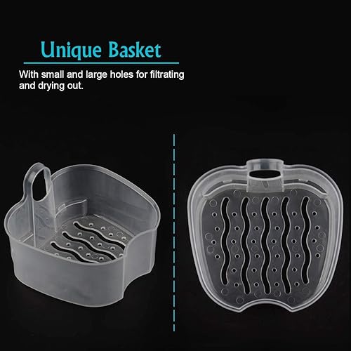 Miniatura 3 de Caja de dentadura azul oscuro, taza de dentadura con colador, caja de baño de dentadura postiza, caja de almacenamiento de dientes falsos con cesta