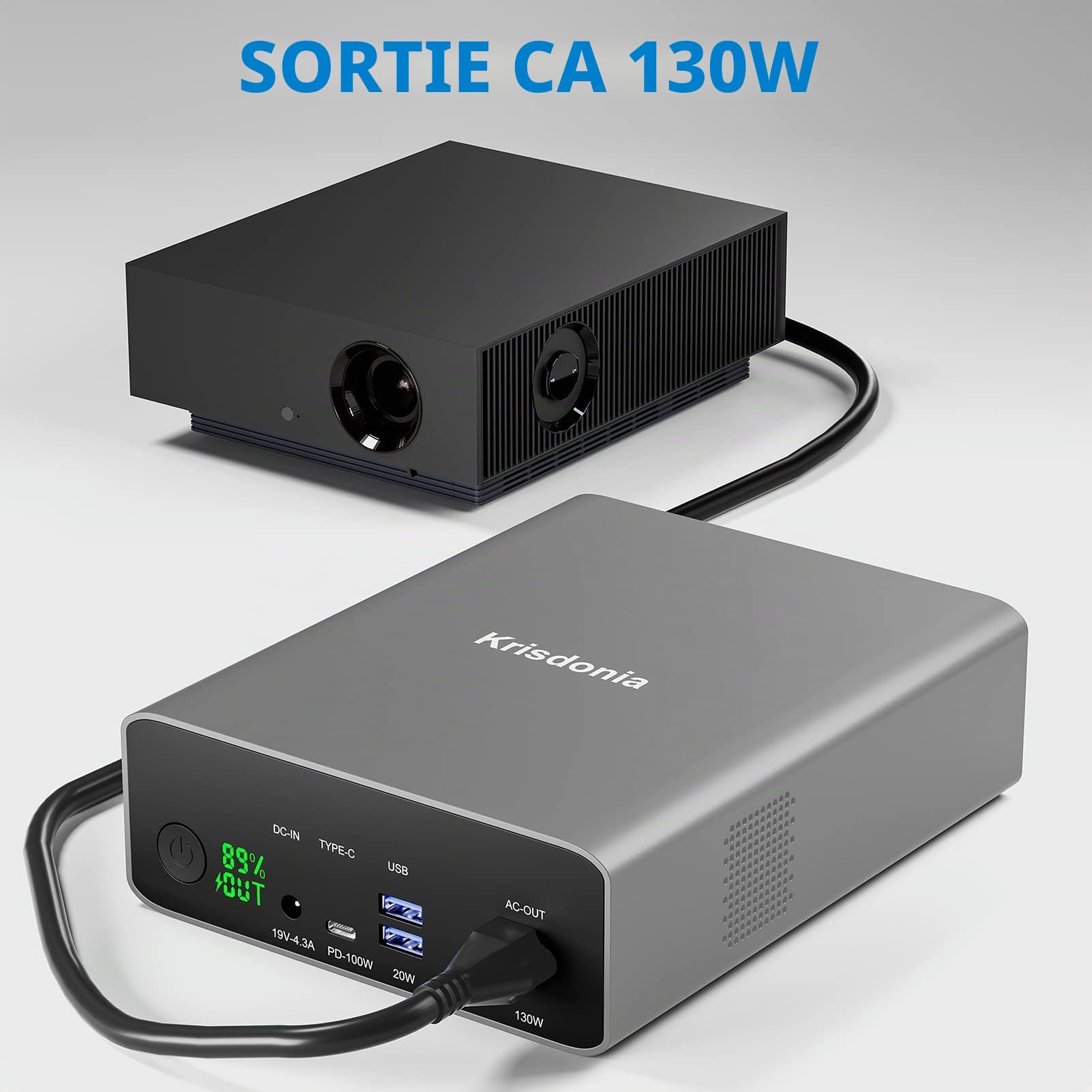 Batterie Externe, Krisdonia Chargeur Portable 80000mAh à 4 Ports avec Puissance de 130W, USB C 100W et 2 Ports USB-A (QC3.0 18W) pour la série iPhone, Samsung, MacBook, Dell, HP, ASUS, AirPods