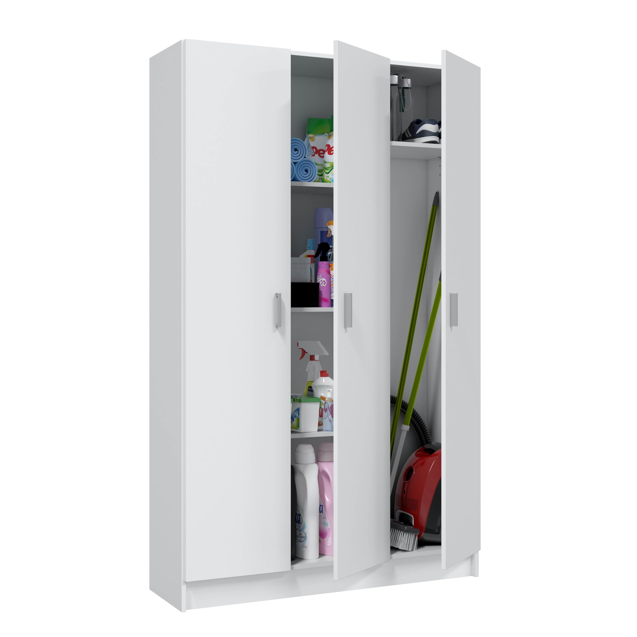 amuéblate Online - Armario Auxiliar Multiusos Escobero de Tres Puertas, Modelo Delta, Color Blanco, Medidas: 109 cm (Ancho) x 180 cm (Alto) x 37 cm (Fondo)