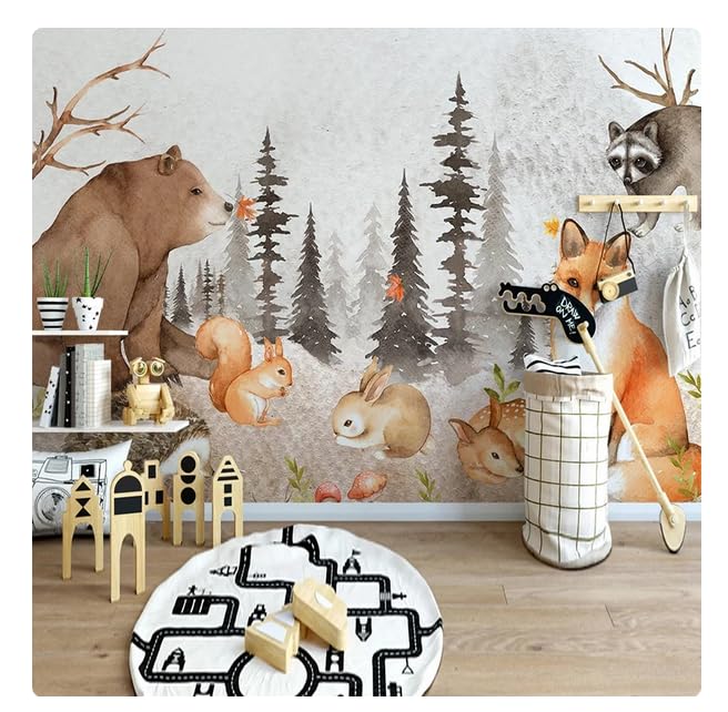 Affiche 3D papier peint mural abstrait forêt dessin animé animal ours chambre d'enfants chambre fond photo * 200 cm x 140 cm (78,7x55,1 pouces)