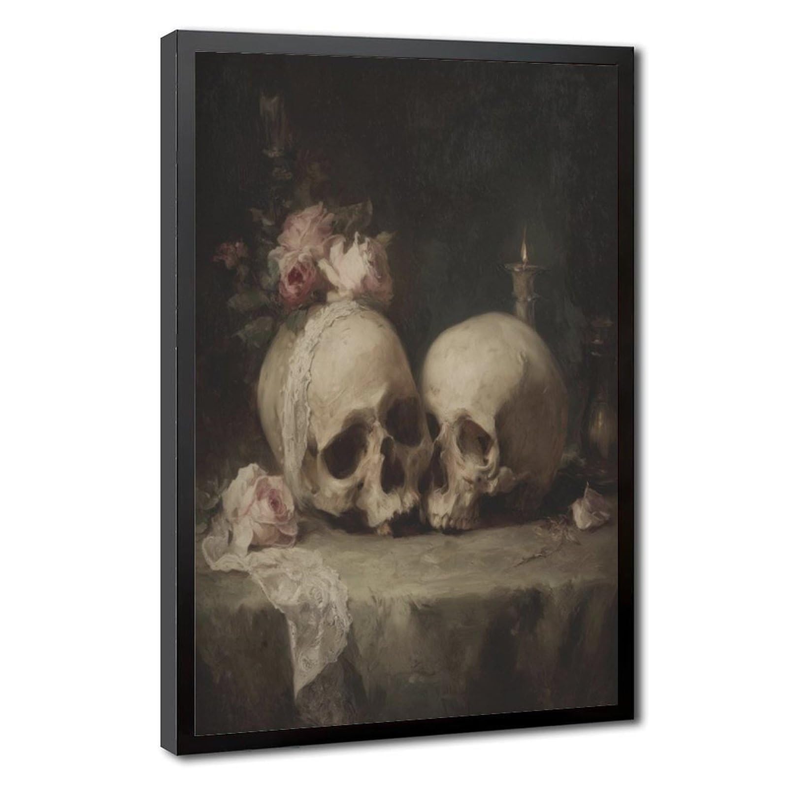 Poster gothique de couple de crânes sur toile pour décoration de chambre à coucher, bureau, chambre, cadeau 30,5 x 45,7 cm (L x l)