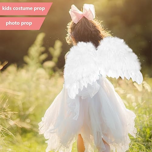Vista 7 de AMOR PRESENT Kids Angel Wings, Angel Feather Wings and Halo Headband Angel Wings for Kids Angel Costume Photo Prop Cosplay