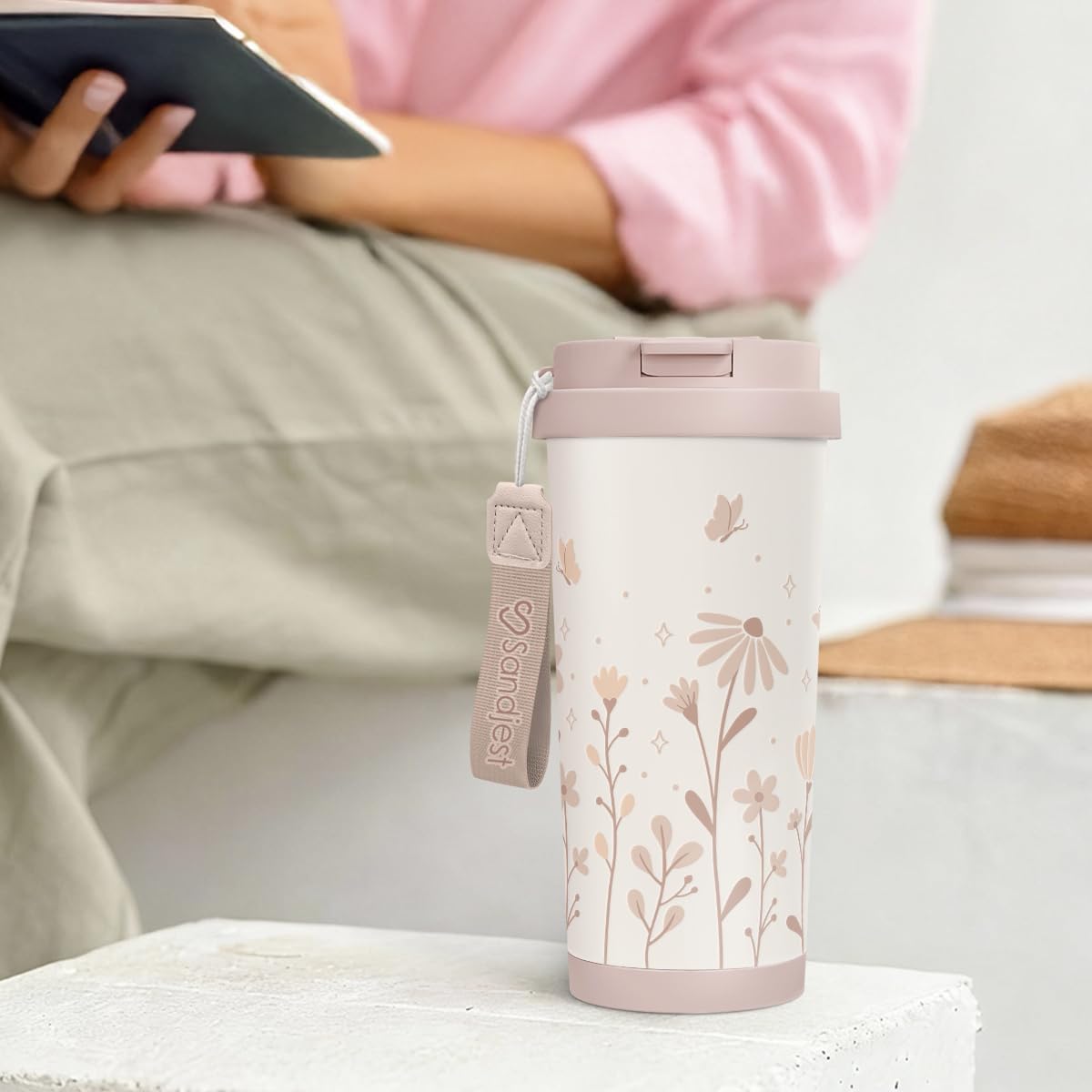 SANDJEST Floral Tumbler Stainless Steel 2-in-1 Lid Coffee Tumbler 18 oz, Insulated Travel Mug Gift for Women Teen Girls, Birthday Christmas - Image 7