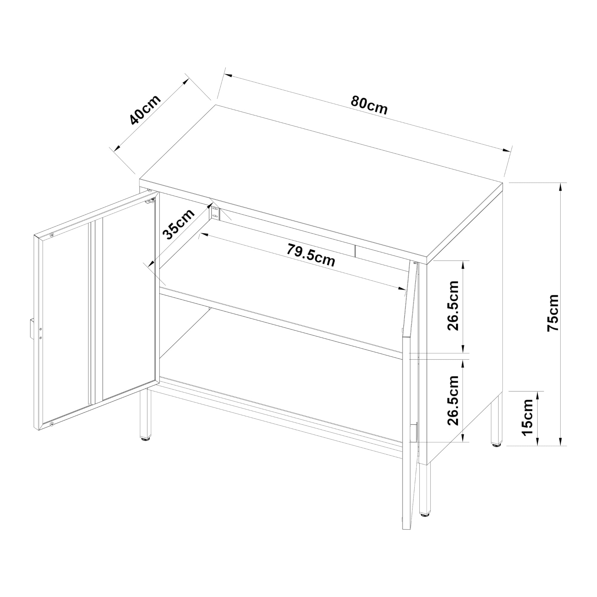 [en.casa] Hailuoto Szafka Biurowa ze Stali - Uniwersalna z 2 Drzwiami i Regulacją Wysokości, 80 x 40 x 75 cm, do Gabinetu, Biura, Jasnoszara