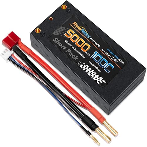 Miniatura 2 de Powerhobby 2S 7.4V 5000mAh 100C Shorty Lipo Batería con conectores bala de 0.157 in se adapta a 110 2WD y 4WD Buggy Losi 22.-43.0  losi 22-4