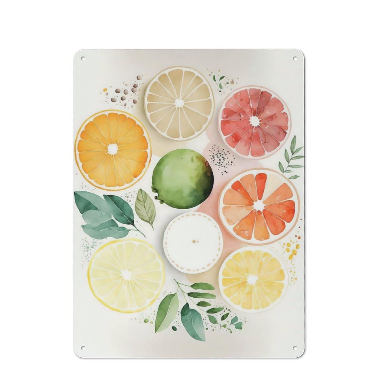 Junmoney Lemon Watercolor 40X30cm Vintage Tin Sign With For Hobby Room Or Studio, For Winter Interiors And Metal Sign Collectors