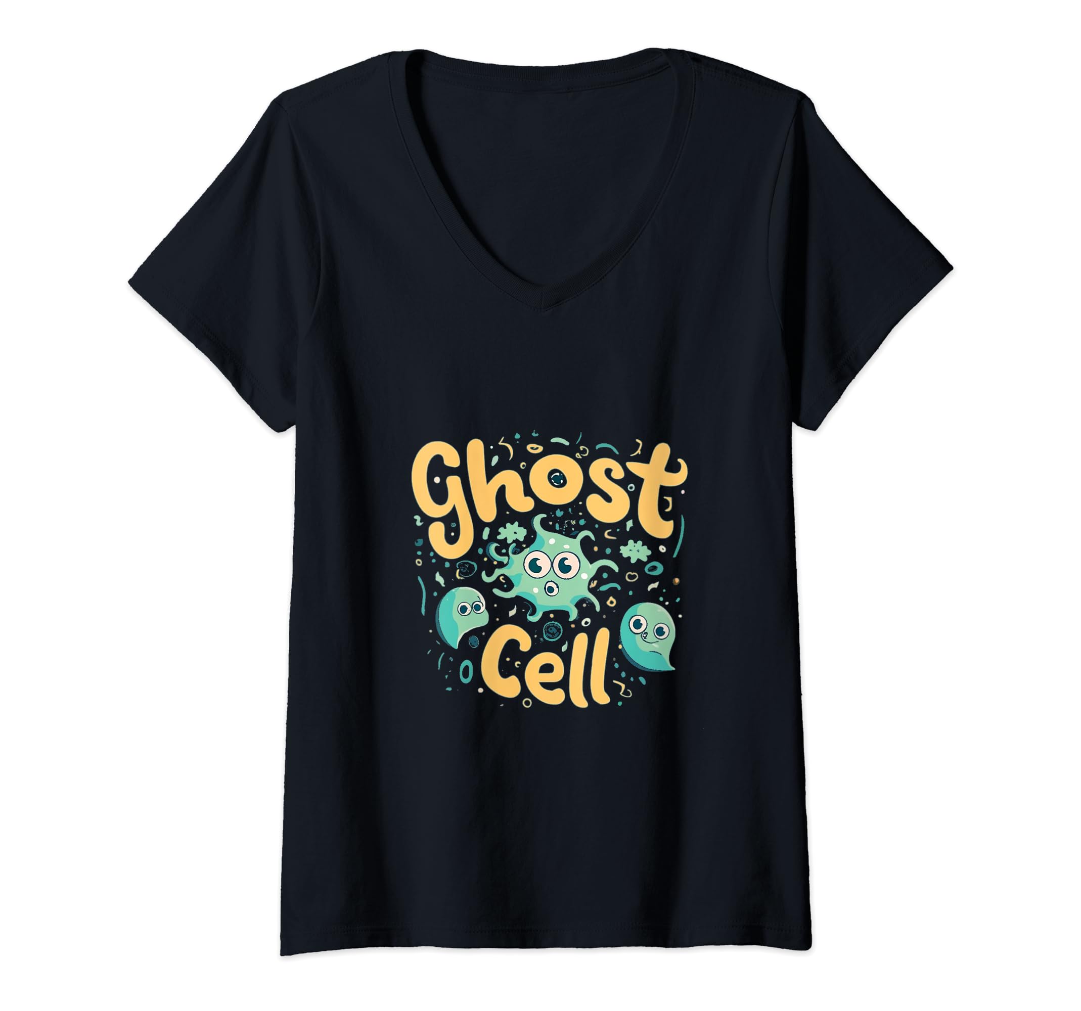 Ghost Cell Biology Funny Science Halloween Graphic V-Neck T-Shirt