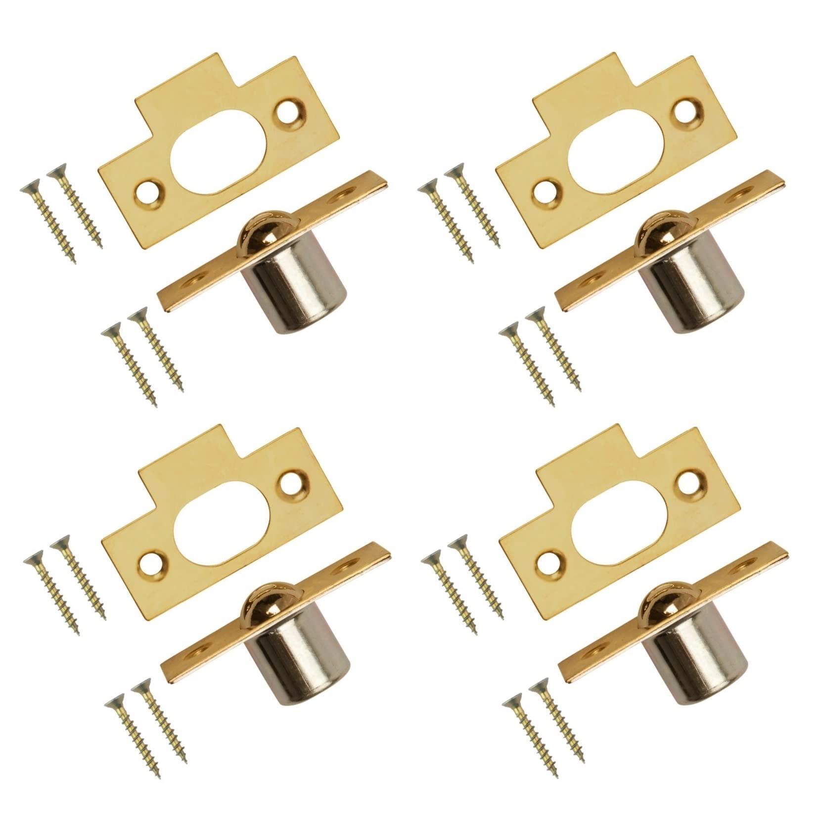 Terf Gold Terf® 19Mm Polished Brass Bales Tubular Ball Cupboard Cabinet Roller Catch Latch - Internal Door Closer For Wardrobes - Pack Of 4