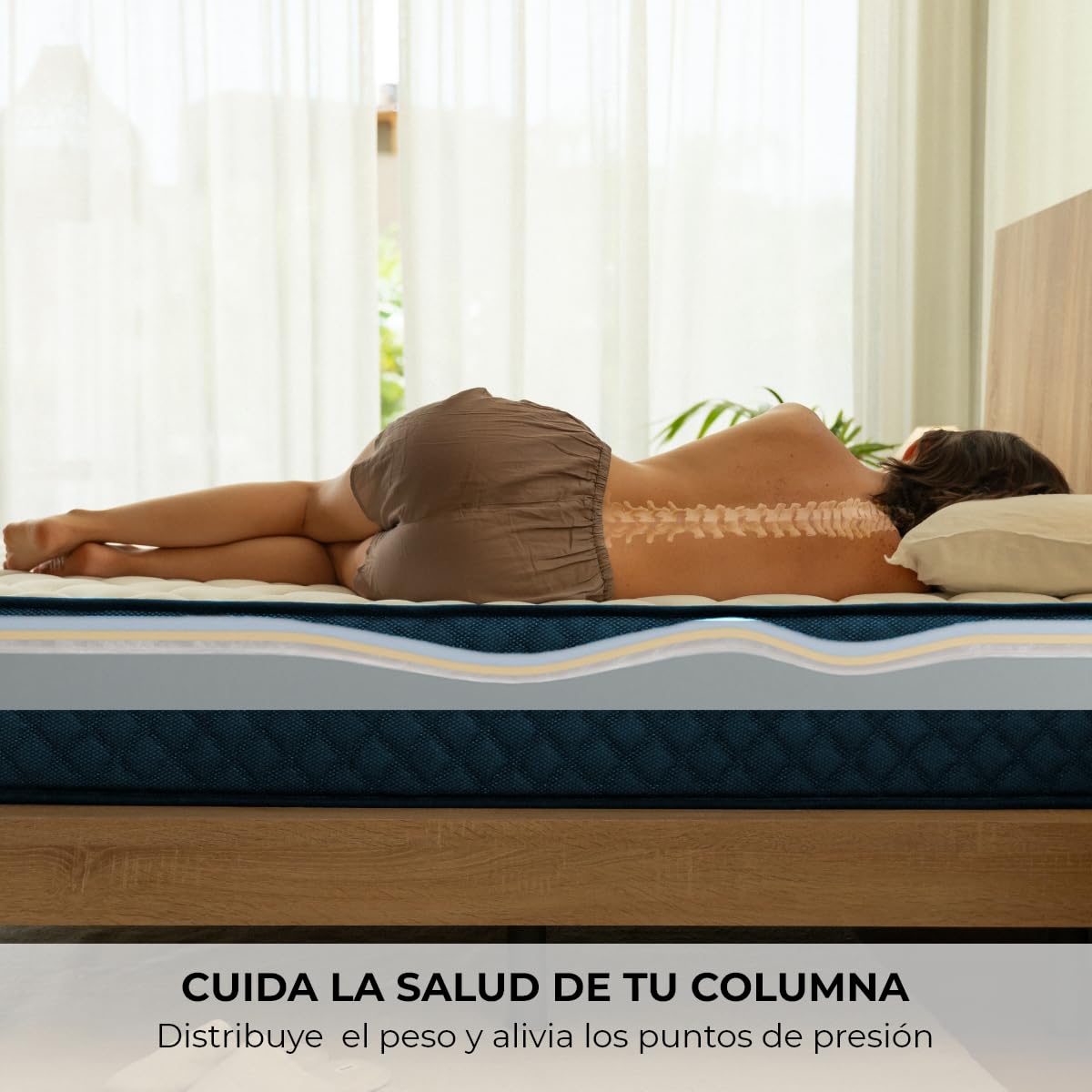 Don Descanso - Colchón 150x200 Viscoelástico Mulhacen DualSense, Altura 26cm. Multicapa con Núcleo GravityFoam, Firmeza Alta, Doble Cara Invierno/Verano, Transpirable. Fabricado en España, Azul — view 6