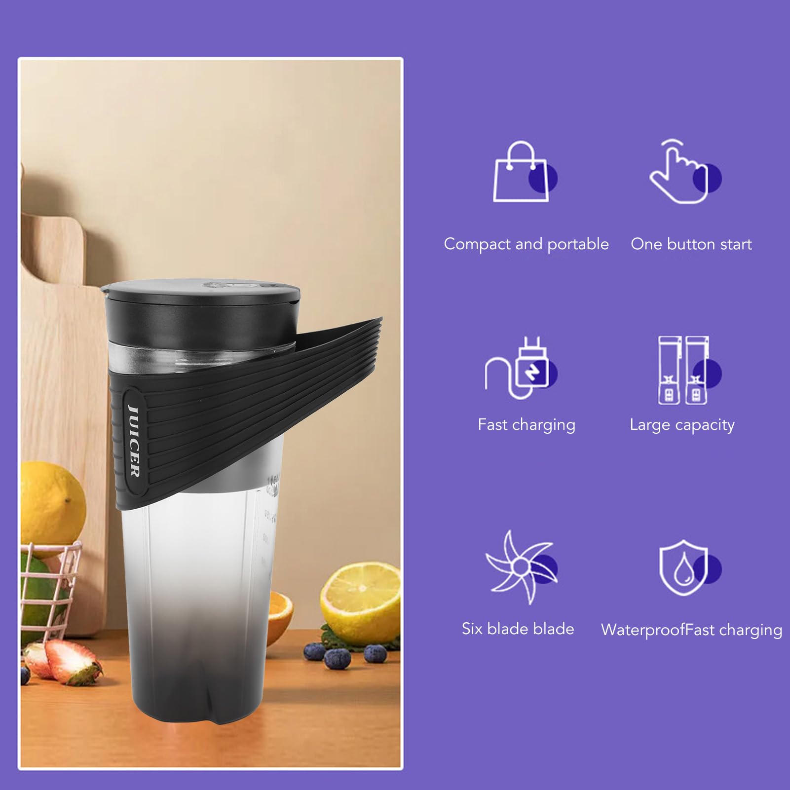 Mini Mélangeur de Voyage, capacité de 460 Ml, Mélangeur Portable Puissant, Presse-agrumes Rechargeable avec Paille en Silicone, Mélangeur de Fruits électrique Personnel pour