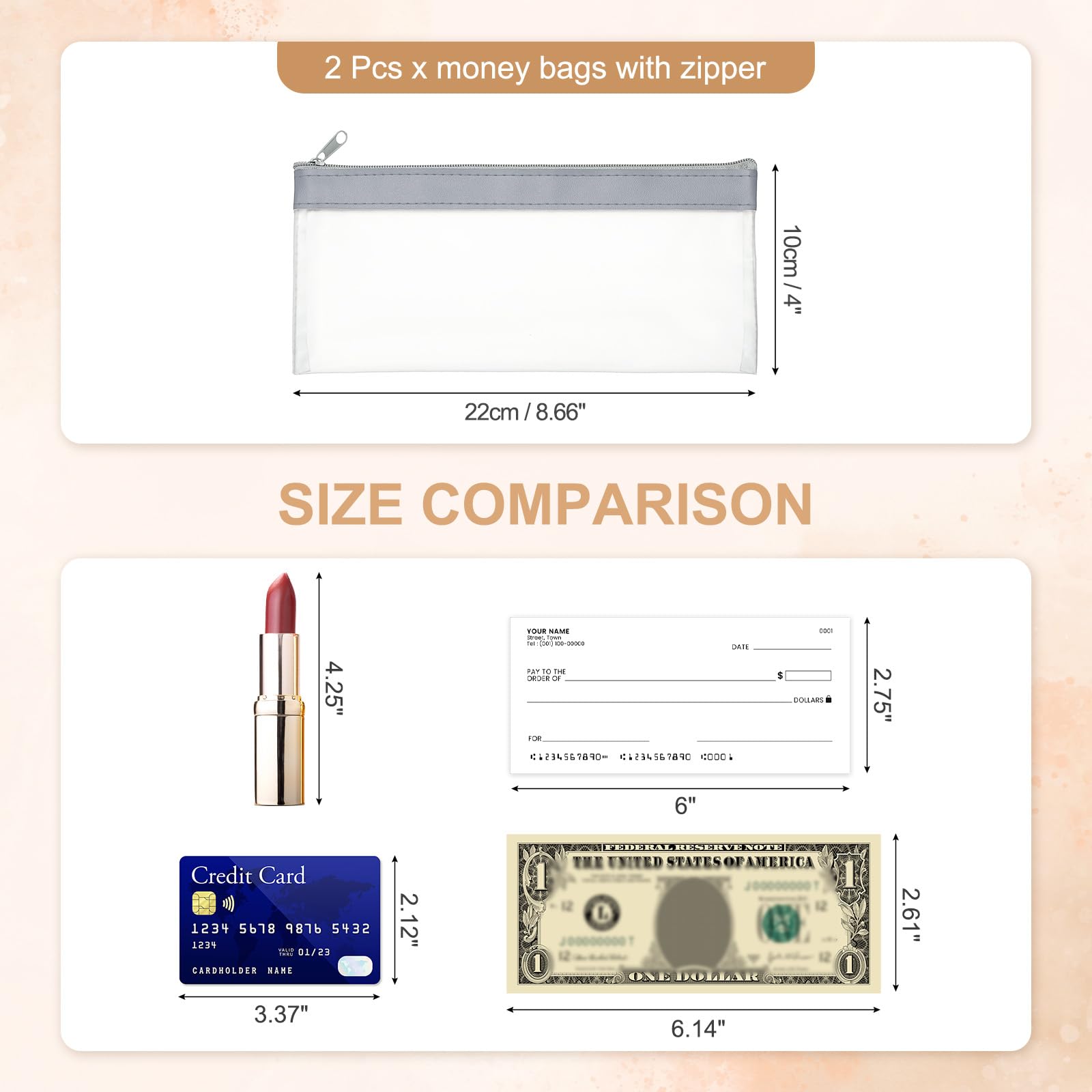 PATIKIL 8.7x3.9 Inch Money Bags with Zipper - Image 2