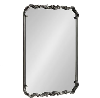 Kate and Laurel Brazelton Traditional Rounded Rectangle Ornate Mirror, 20 x 27, Black, Ornamental Round Rectangular Classic Framed Wall Mirror for Bathroom Vanity Mirror or Fireplace Mantel Mirror