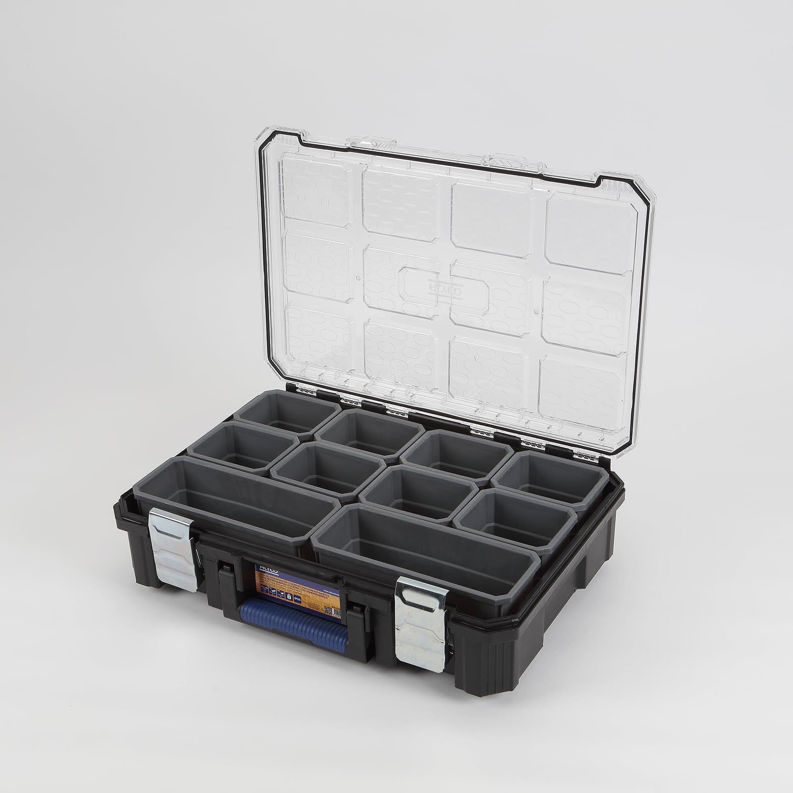 Alyco - Boîte à outils empilable StackPro avec compartiments | 51,2 x 36 x 13,7 cm | Organisateur d'atelier et de bricolage avec poignée ergonomique, résistance IP65 et trous pour cadenas
