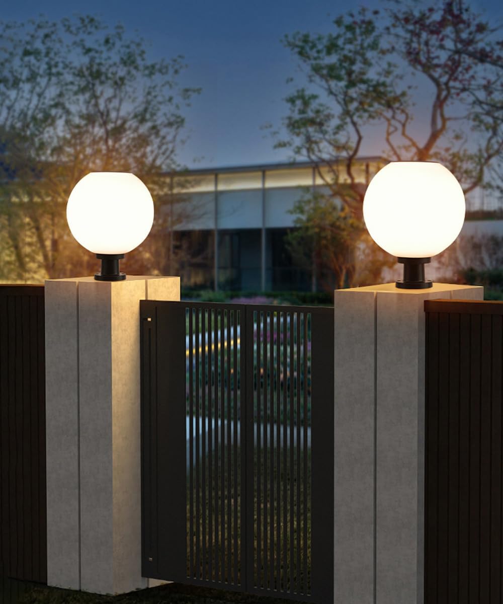 Solar Column Lamp Outdoor Solar Post Light Globe LED Fence Cap Light Modern Outside Pillar Light IP65 Waterproof Deck Post Lantern for Flat Surface Patio Garden Decoration
