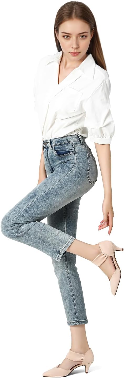 2.2 Inch White Kitten Heels for Women Closed Toe Dress Shoes for Women Comfortable Dressy Low Stiletto Heel with Ankle Strap Womens Pumps