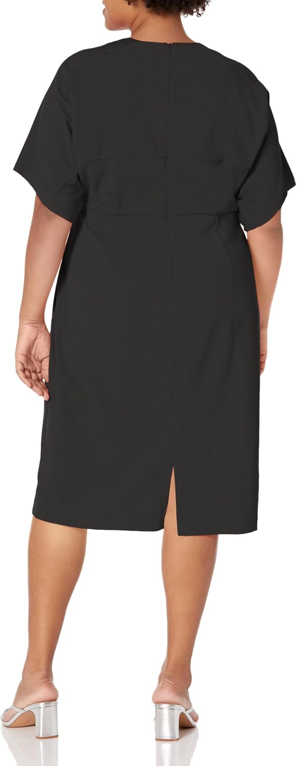 London Times Women's Dresses Chic V-Neck Dolman Sleeve Midi Sheath Polished Event Guest of Versatile Black