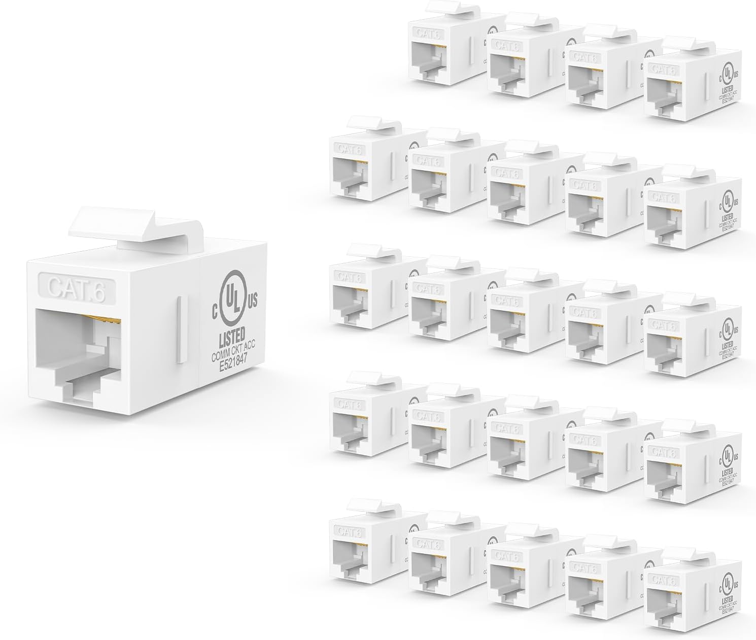 VCE UL Listed 25-Pack RJ45 CAT6 Keystone Coupler Female to Female Insert Coupler, UTP CAT6 Keystone Inline Coupler White