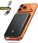 Chargeur portable pour Magsafe Power Bank - 10000mAh Chargeur de téléphone magnétique, USB-C 20W PD Chargement rapide, batterie sans fil Slim pour iPhone 17/16/15/14/13 Series,pour Voyage Cruise Essentials-Obsidian