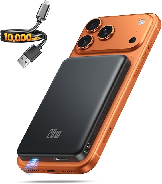 Chargeur portable pour Magsafe Power Bank - 10000mAh Chargeur de téléphone magnétique, USB-C 20W PD Chargement rapide, batterie sans fil Slim pour iPhone 17/16/15/14/13 Series,pour Voyage Cruise Essentials-Obsidian