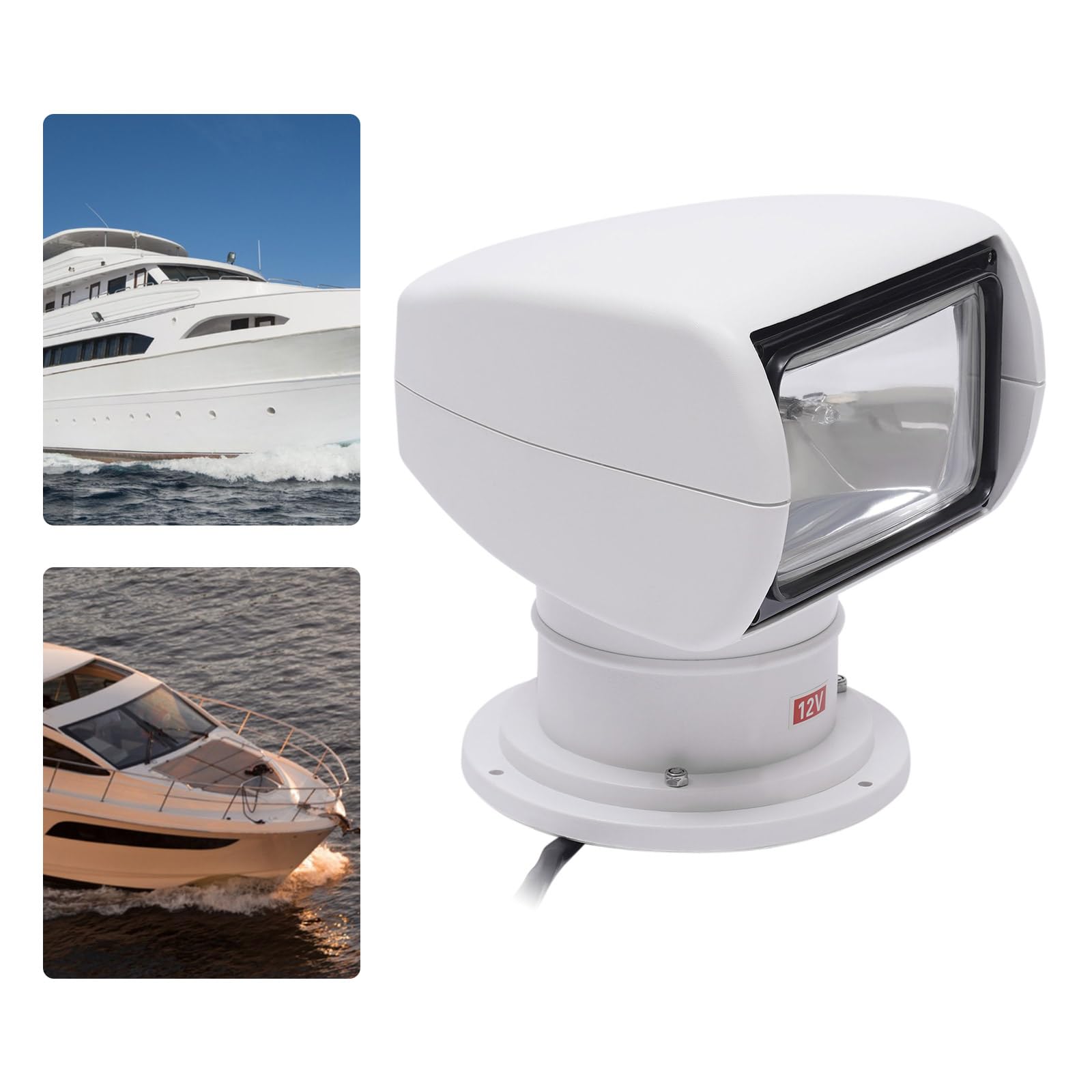 Faro per barca, girevole a 360 gradi, luce marina, 12 V, impermeabile, 100 W, barca da pescatore, barca, faro marino, telecomando, xeno, luce di ricerca per guardia costiera yacht