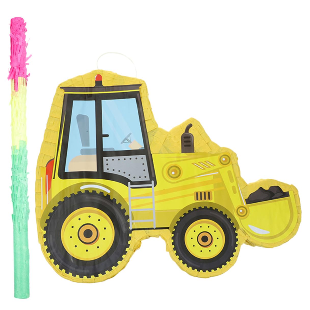 VANZACK Bagger Piñata Partyspiel Satz mit Papier Piñata in Gelb für Kindergeburtstag und Fest Befüllbar mit Süßigkeiten