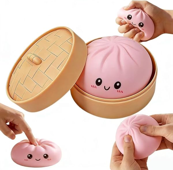 Dumpling Squishy,Dumpling Squishy Mystery Box, Glitter Sensory Fidget Balls Stress Relief Hand Toy for Adults & Teens, Easter BasketStuffers with Mini Food Steamer Stretchy Desk Toys (Gold Style 2) - 3