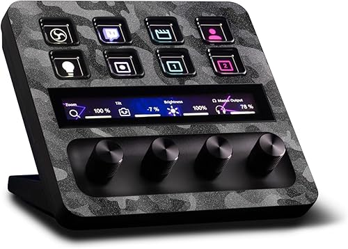 MightySkins - Piel brillante con purpurina compatible con Elgato Stream Deck + - Camuflaje negro Acabado de purpurina protector, duradero de alto