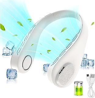 Neck Fan Portable Neck Fans for Women Rechargeable, Personal Travel Fan USB Round Neckband Bladeless Hanging Hands Free Neck Fan, 3 Speeds Quiet Cooling Fans for Adults Office Sports (White)
