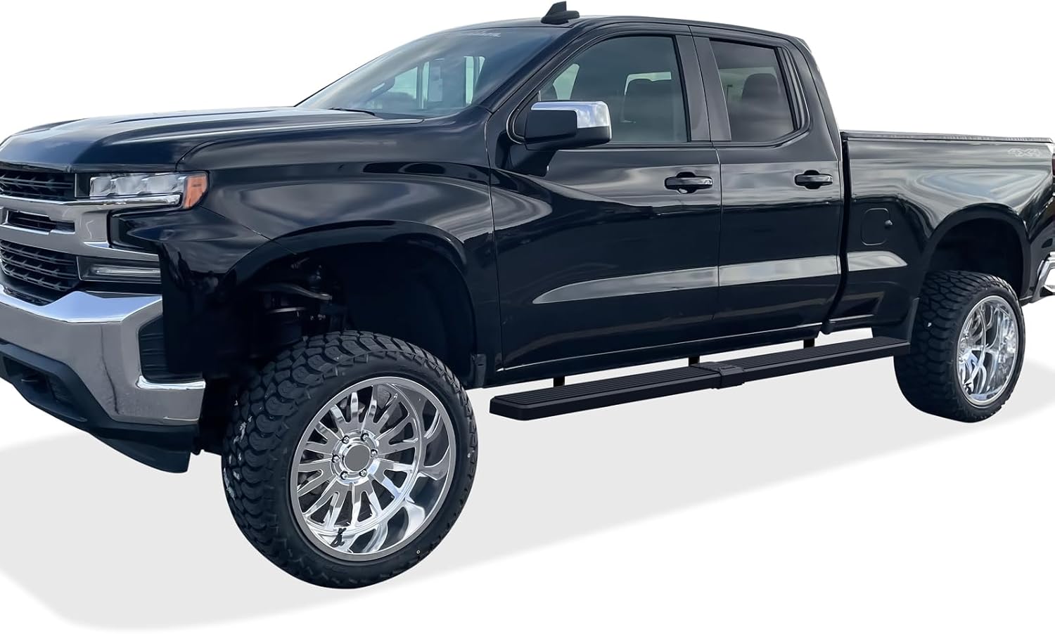 APS 6in Black Wheel-to-Wheel Stainless Steel Side Steps Compatible with Silverado Sierra Double Cab 6.5ft Bed 19-26