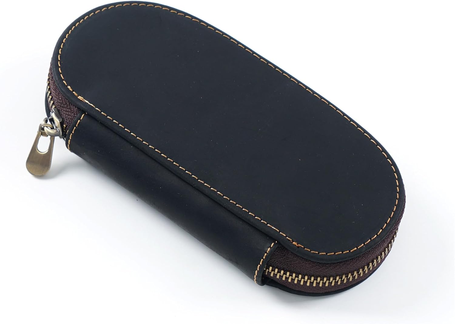 Vintage genuine leather Zipper Pen Bag - Zippered Organizer for Office Supplies-Pencil Holders (Black)