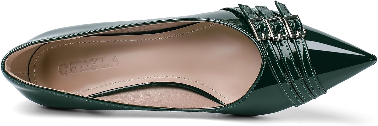 Women's Kitten Heels Leather Comfortable Closed Toe Pointed Toe Pumps Stiletto Heeled Dress Shoes for Women Classic Wedding Party Work Pump Shoes - Image 3