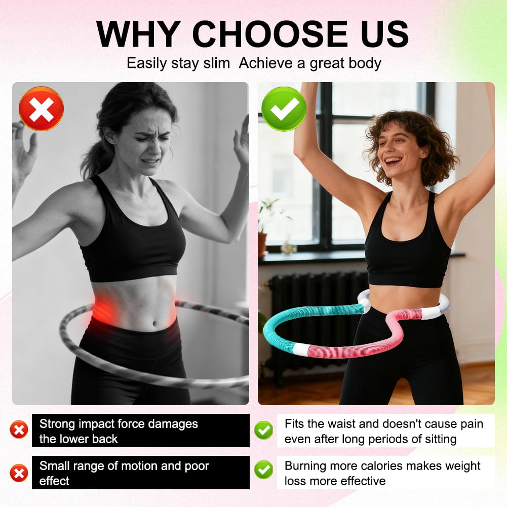 Hula Hoop per adulti, cerchio fitness ponderato, pieghevole in PVC, per la perdita di peso, con bussola per la vita e la scuola