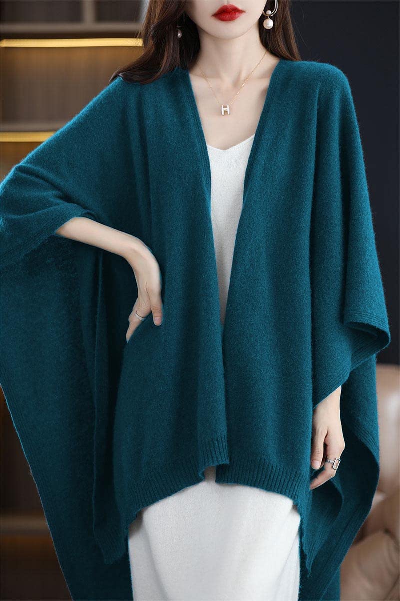 Cárdigan tipo chal para mujer, talla grande, 100 % lana merino, poncho para otoño e invierno, abrigo abierto