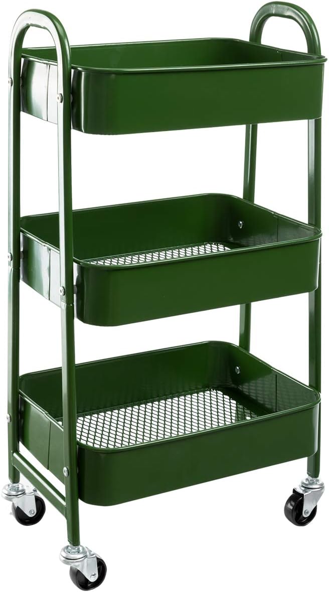 AGTEK 3-Tier Movable Makeup Cart, Bluish Green