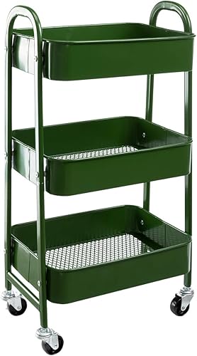 Miniatura 9 de AGTEK Carrito de maquillaje, Carrito organizador móvil rodante,Carrito utilitario de metal de 3 niveles, Beige