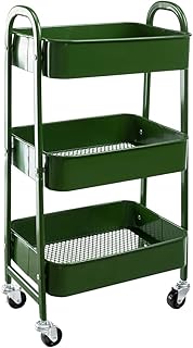 AGTEK Makeup Cart, Movable Rolling Organizer Cart, Bluish Green 3 Tier Metal Utility Cart