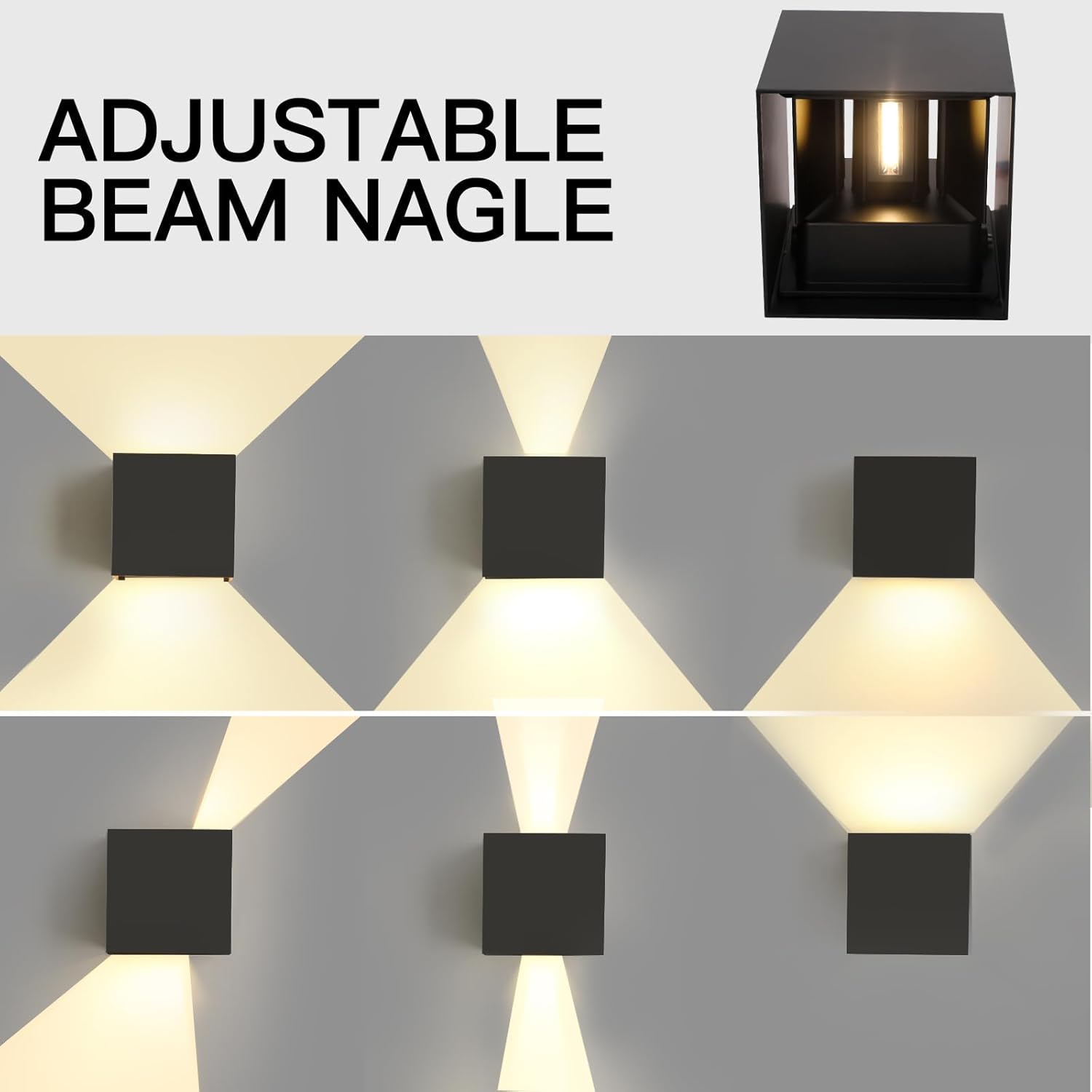 Mille Lucciole 12W 2Pack Outdoor Wall Lights Exterior/Interior,LED Black Outdoor Wall Sconces Light Fixtures Modern,IP65 Waterproof Square Aluminum Wall Lamps, Up and Down Lights 3000K Warm Lights