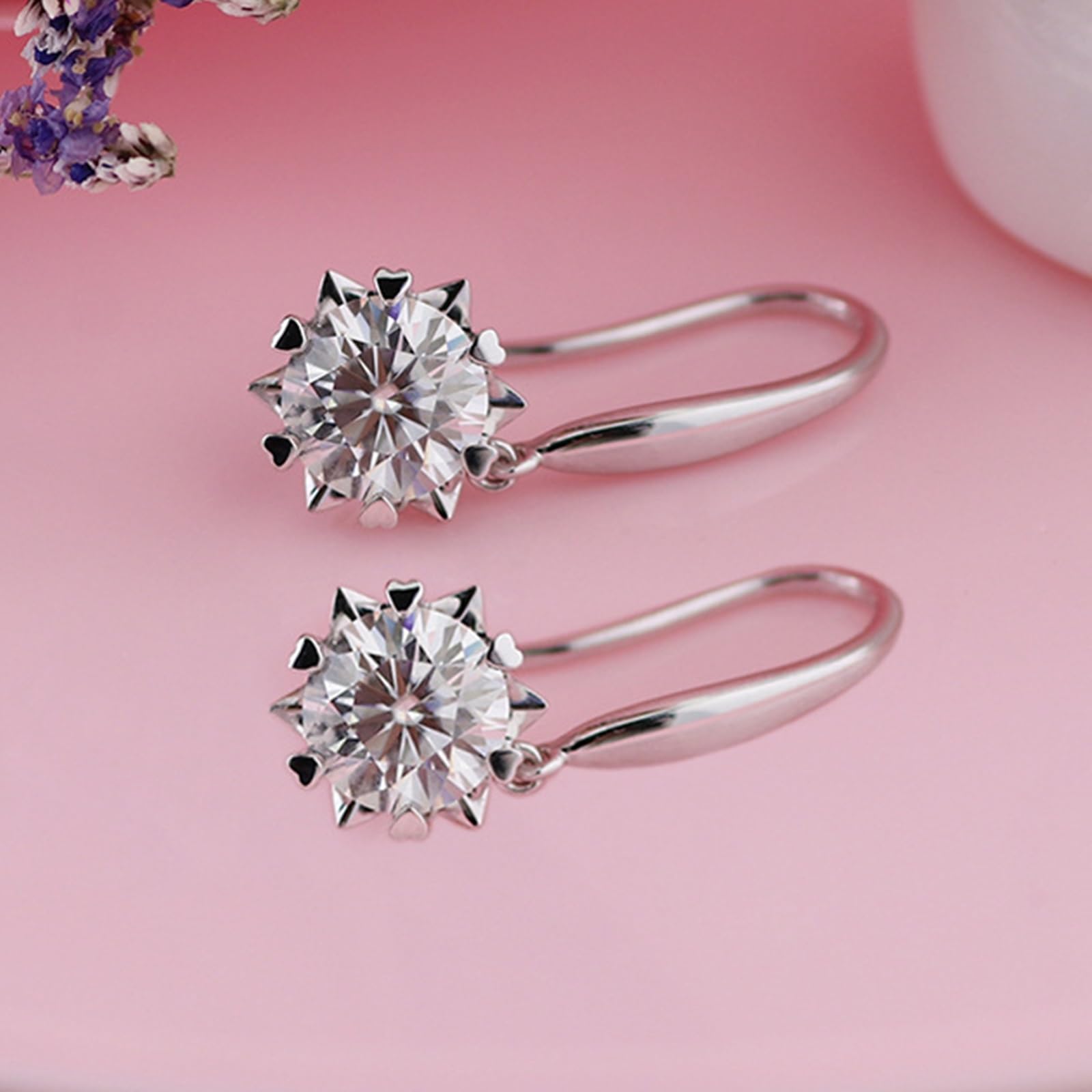 Pendientes Mujer Corazón de Copo de Nieve con Moissanita de 1/2ct, Oro 9K/14K/18K, Joyas Pendientes Colgantes con Piedra
