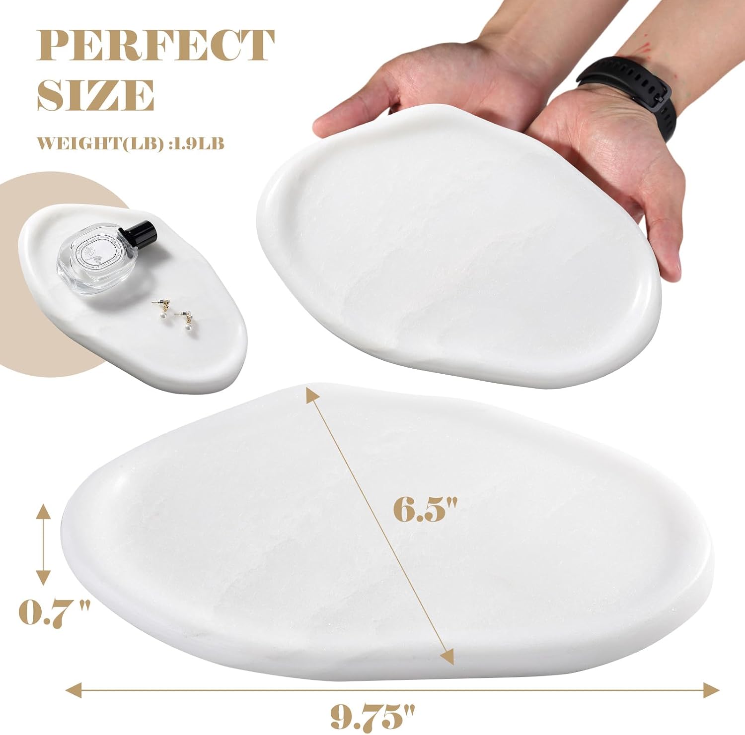 BCS Marble Jewelry Tray Trinket Dish, Decorative Cloud Vanity Key Tray for Women, Perfume Ring Holder Dish for Ring Earring, Cute Jewelry Plate Bowl Aesthetic Room Decor（White）