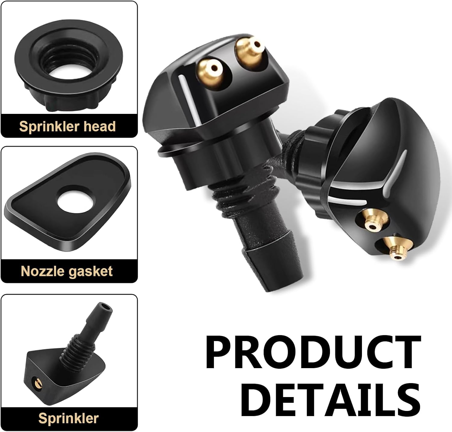 2 PCS Front Windshield Washer Nozzles, Double-hole Jet Straight Column Water Sprayer, Window Wiper Nozzle, Universal for Most Cars Washer Spray Jet Kit (Black)